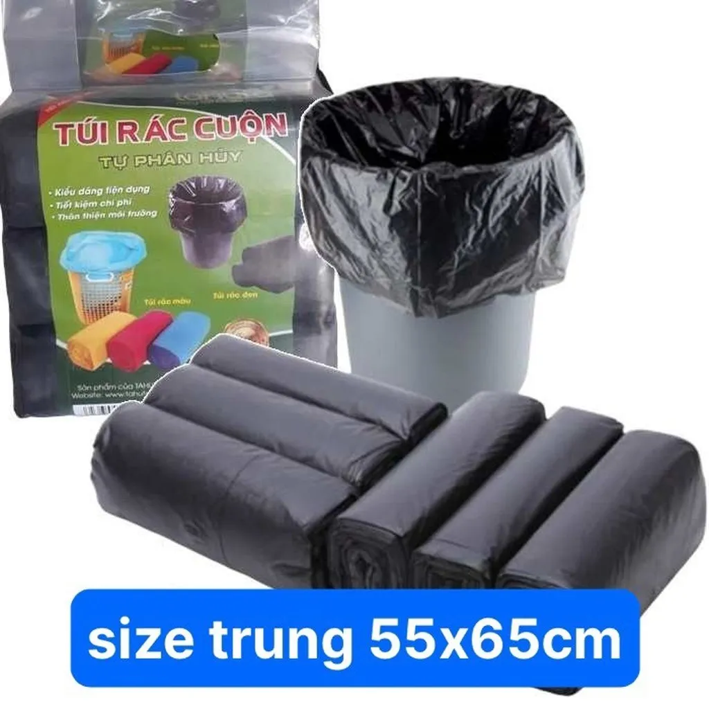 Bọc 3 Cuộn Túi Đựng Rác Màu Đen Cuộn 500g Size Trung 55x65cm - Gdn
