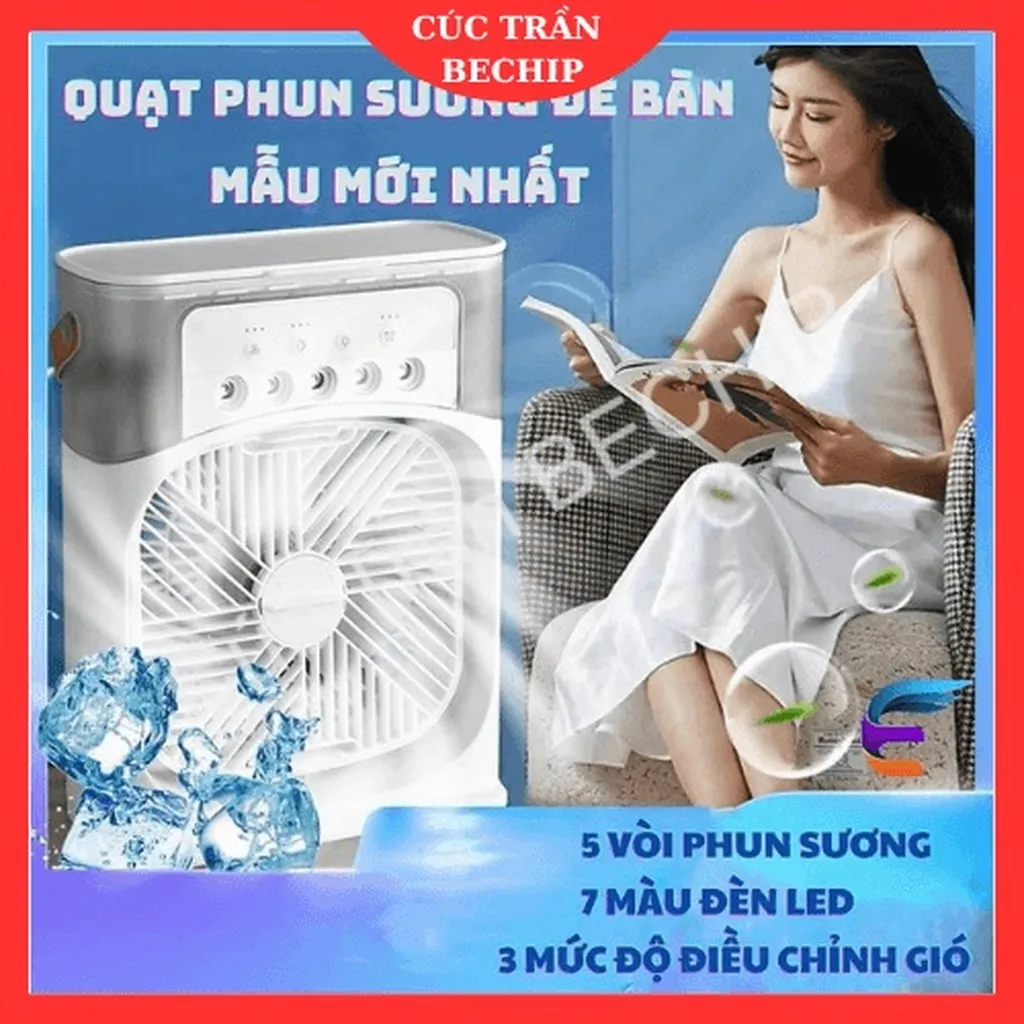Quạt Điều Hòa Phun Sương, Quạt Điều Hòa Hơi Nước Để Bàn Kèm Đèn Led 7 Màu Ctb196 - Bechip