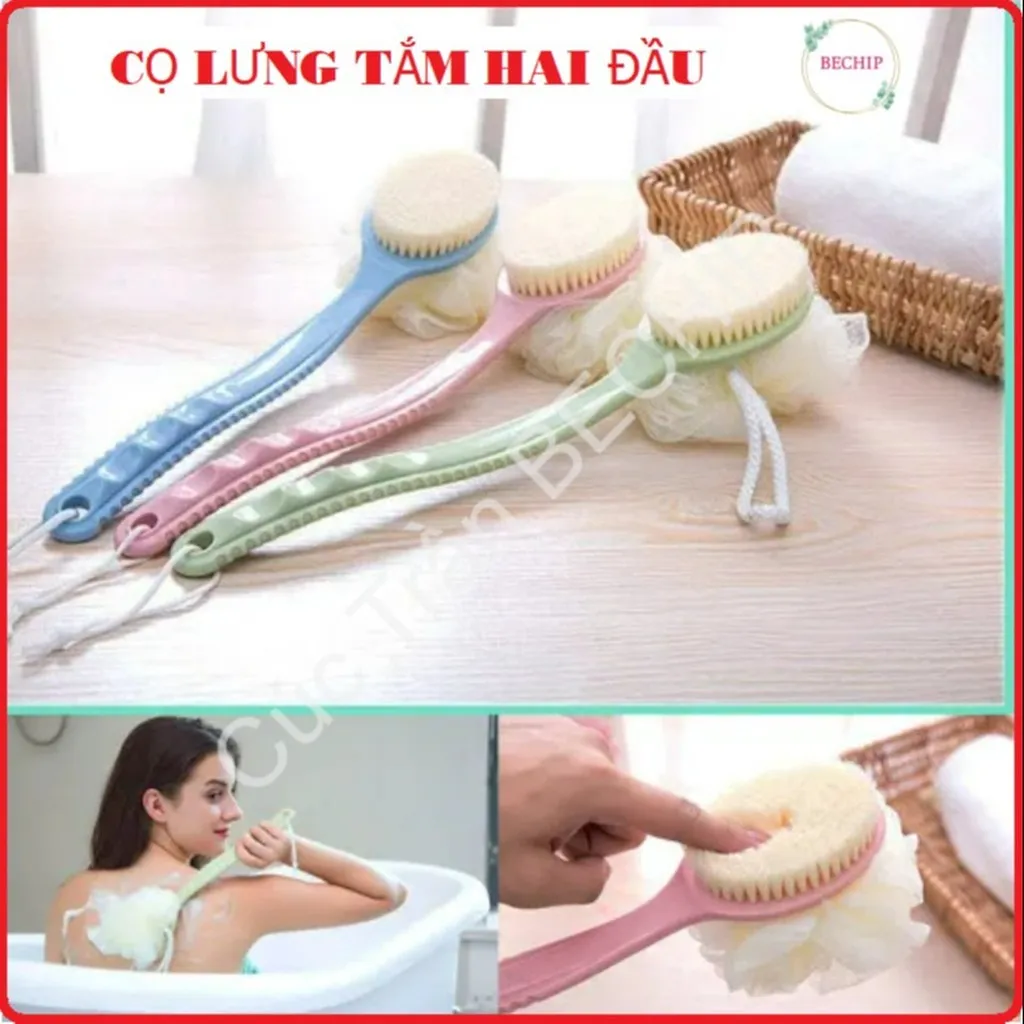 Cây Bông Tắm Chà Lưng 2 Đầu: Bàn Chải Và Bông Tắm Tiện Lợi Ctb200 - Bechip