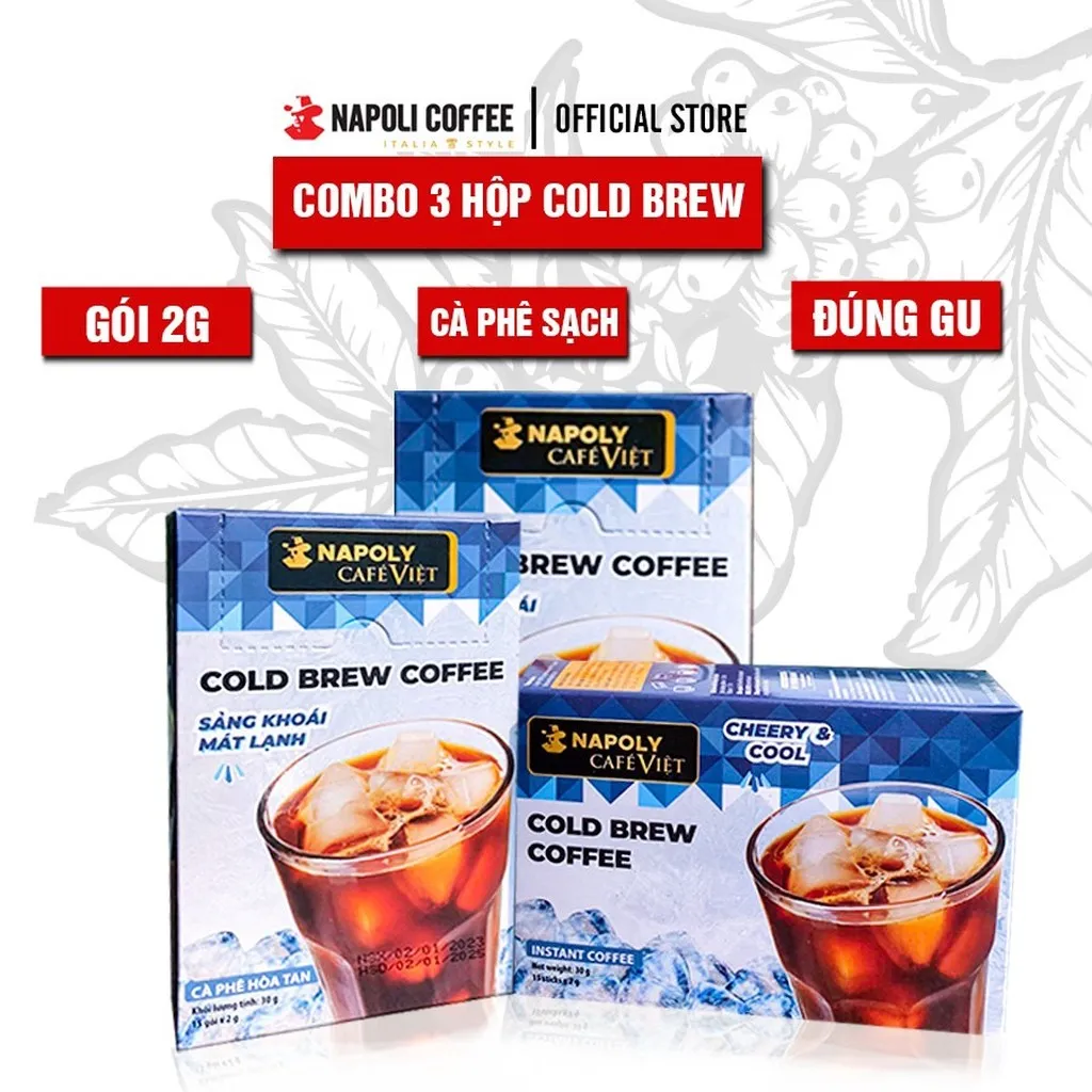 [combo 3 Hộp] Cold Brew Coffee - Cà Phê Sấy Lạnh Hòa Tan Napoli Hộp 15 Gói X 2gr - Napoli Coffee