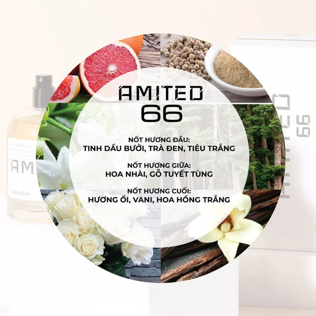 [10ml] Nước Hoa Amited 66 - Tinh Dầu Bưởi, Trà Đen , Tiêu Trắng Chuẩn Pháp