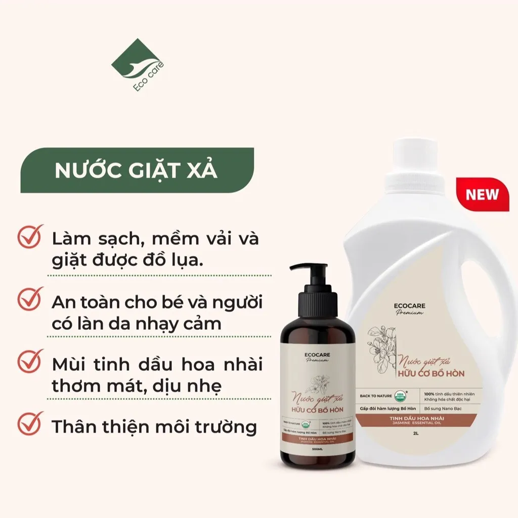 Nước Giặt Xả Hữu Cơ Bồ Hòn Tinh Dầu Hoa Nhài - Ecocare