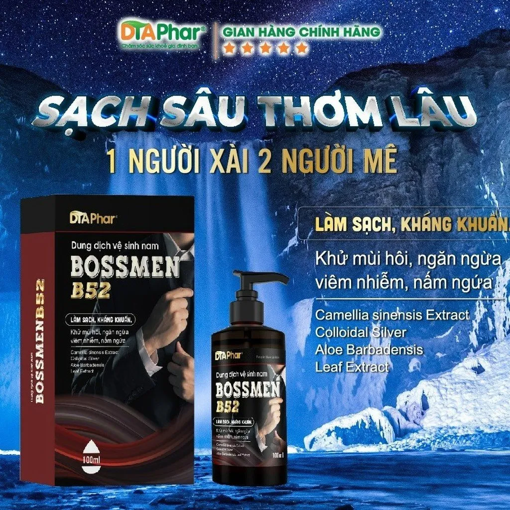 Dung Dịch Vệ Sinh Nam Bossmen B52 Hỗ Trợ Làm Sạch Kháng Khuẩn Giữ Hương Lâu Tạo Cảm Giác Thoải Mái Chai 100ml