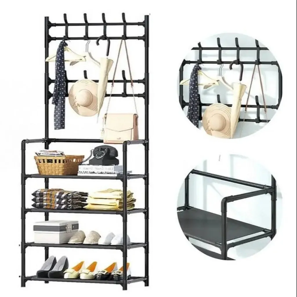 Kệ Chữ L 4 Tầng Để Giày Dép Và Treo Quần Áo - Gdn
