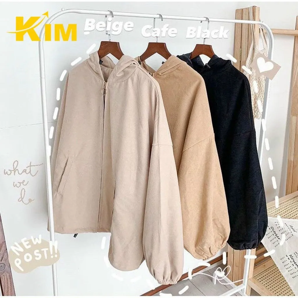 Áo Khoác Nhung Tăm Form Rộng Dây Kéo - Kim