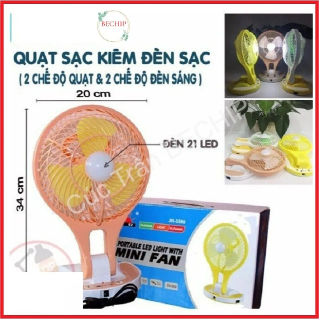 Quạt Tích Điện Mini Fan 5580 Kèm Đèn Led Ctb174 - Bechip