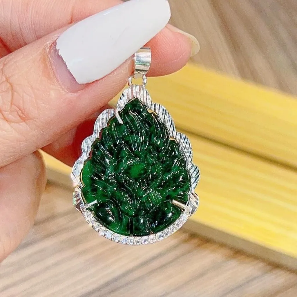 Mặt Dây Chuyền Hồ Ly Ngọc Cẩm Thạch Sơn Thủy Bọc Bạc Ta - Thắng Giang