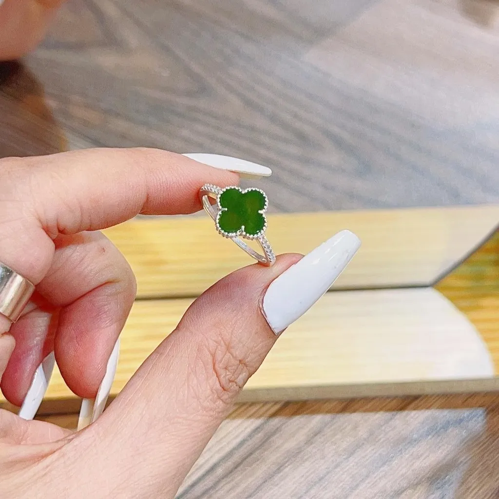Nhẫn Cỏ Bốn Lá Ngọc Bích Thiên Nhiên Bọc Bạc Ta - Thắng Giang