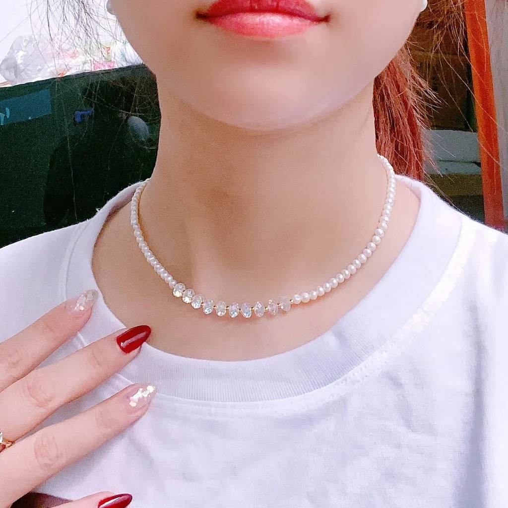Alternative view of Dây Chuyền Ngọc Trai Nuôi Nước Ngọt Thiên Nhiên Phối Pha Lê Cao Cấp - Thắng Giang
