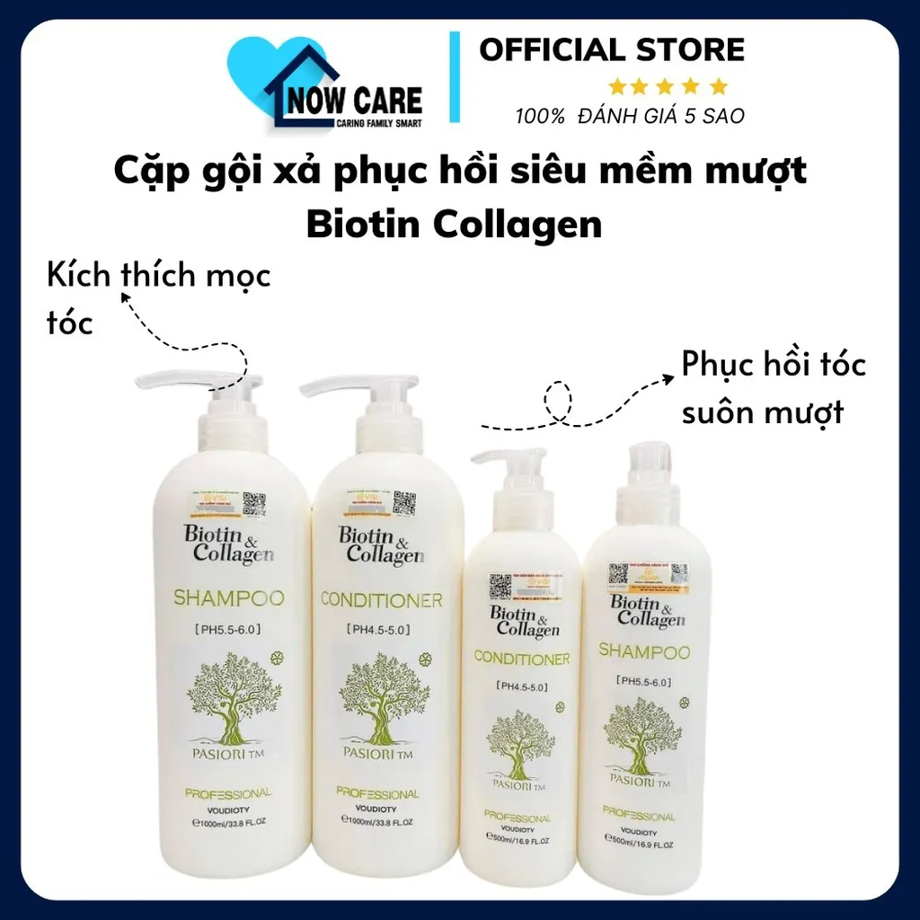 Cặp Gội Xả Phục Hồi Tóc Suôn Mượt, Dày Chắc Khỏe Biotin Collagen Ý - Yuluim