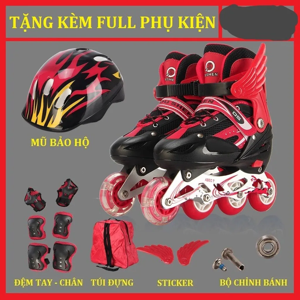 Giày Patin Trẻ Em 4 Bánh Cao Cấp, Full Size, Full Bảo Hộ Mũ Tay Chân Gd115 - Lady's Passion
