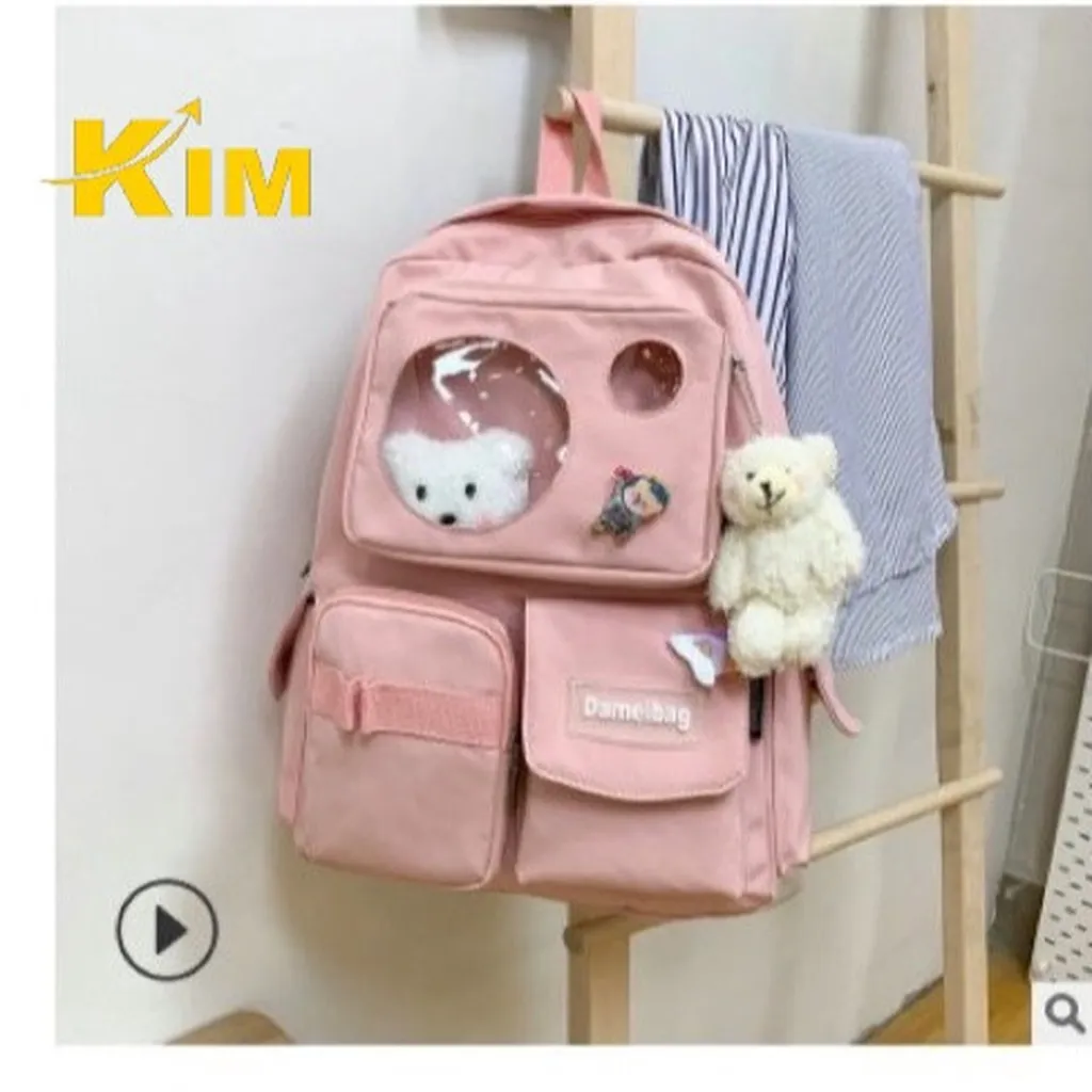 Alternative view of Balo Ulzzang Chống Nước, Balo Đi Học Unisex Demibag Đầu Gấu Hl04 - Kim