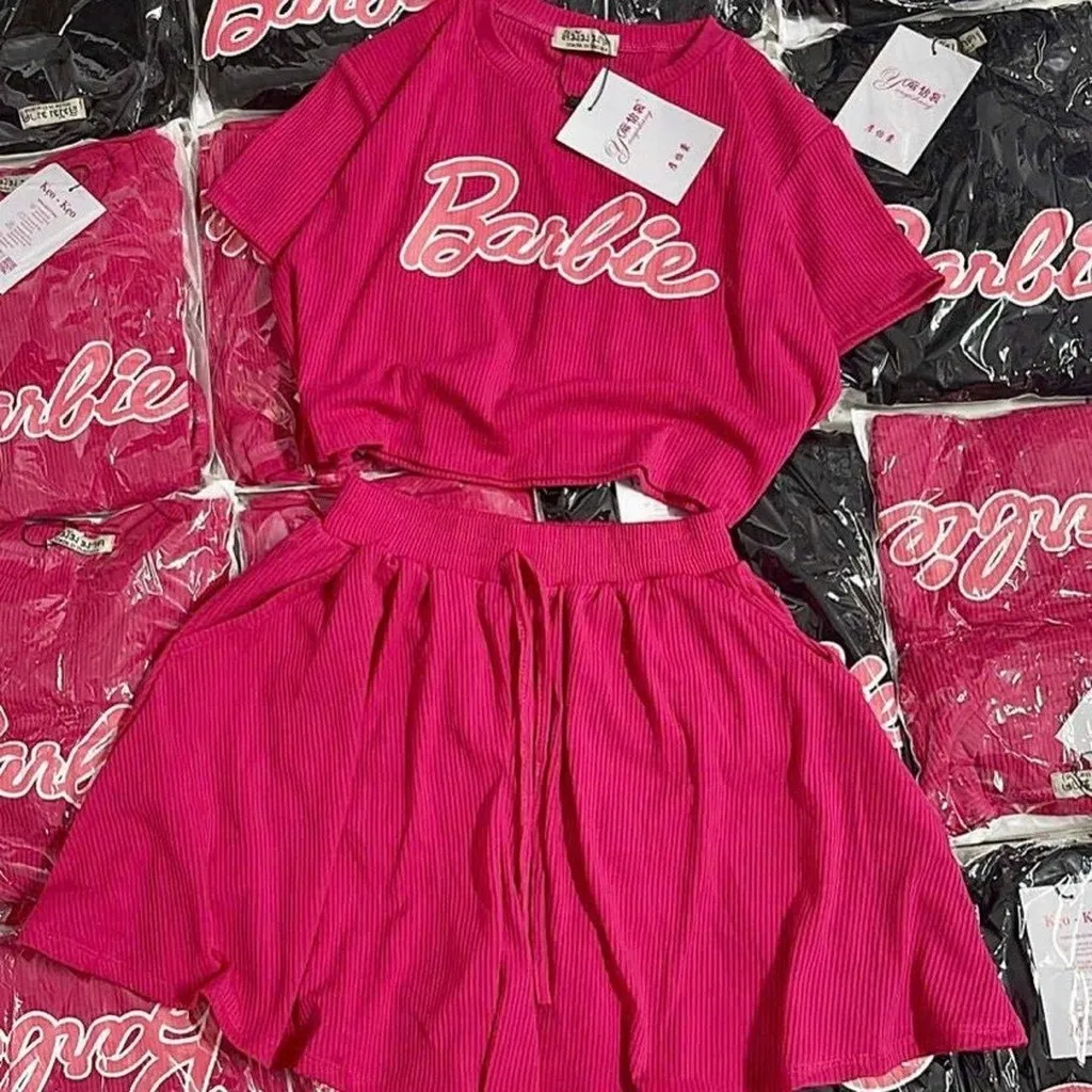 Đồ Bộ Nữ Áo Croptop Quần Ống Short Form Rộng Dây Rút Barbie - Ausa House