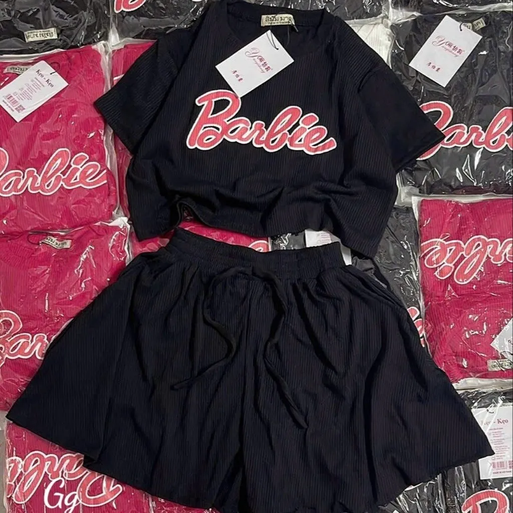 Alternative view of Đồ Bộ Nữ Áo Croptop Quần Ống Short Form Rộng Dây Rút Barbie - Ausa House