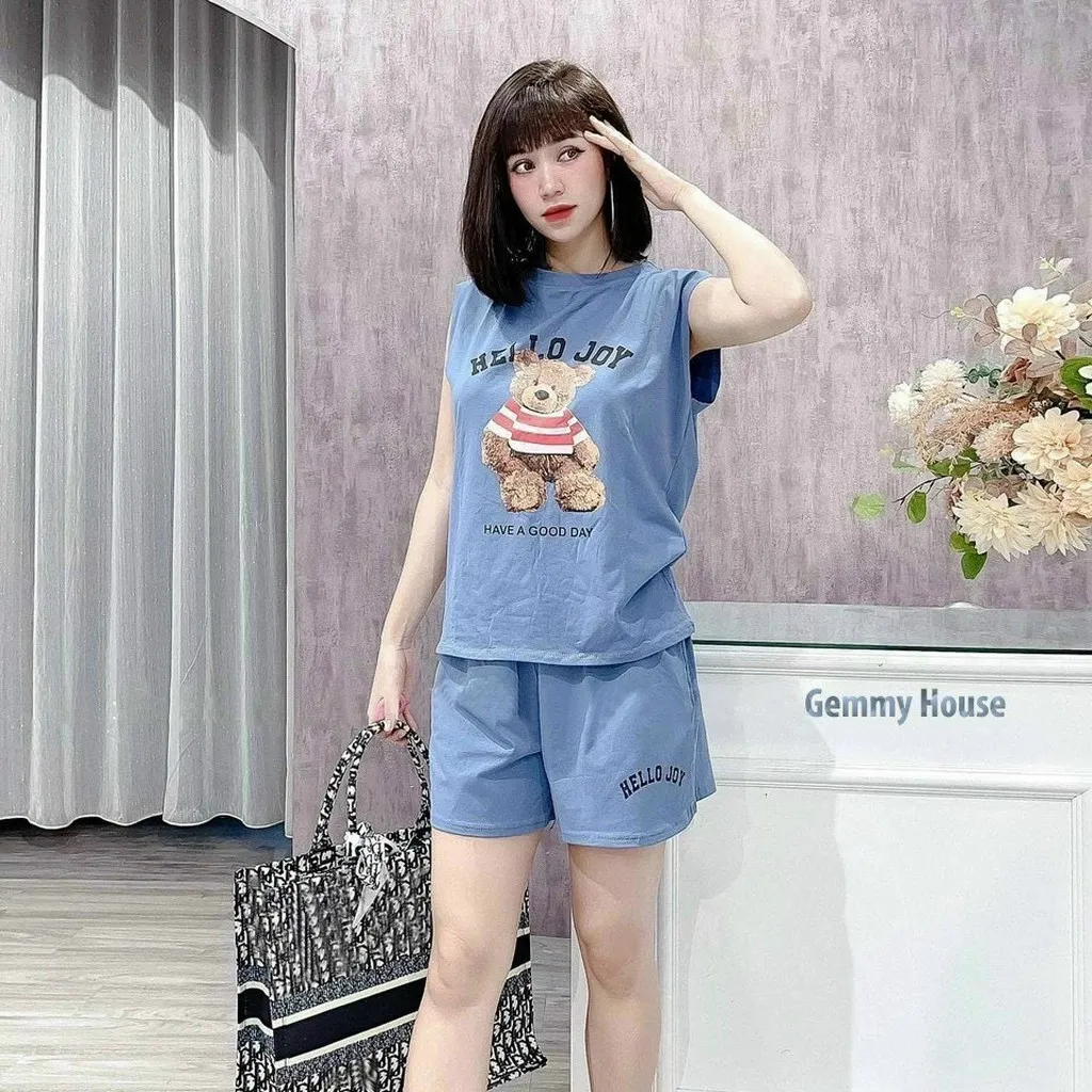 Đồ Bộ Nữ Sát Nách Chất Cotton In Hình Gấu Siêu Dễ Thương Phù Hợp Mặc Nhà Đi Chơi Đều Đẹp - Htm Fashion