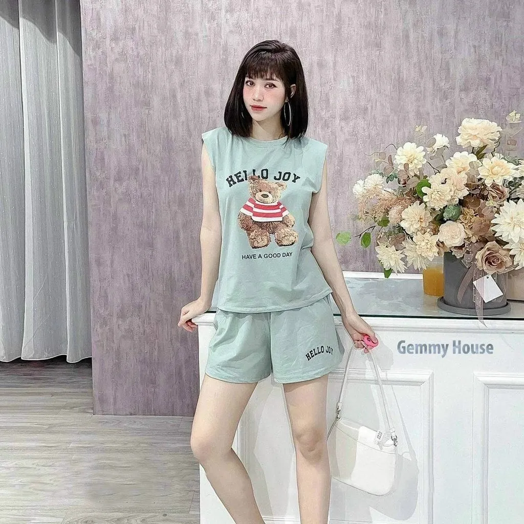 Alternative view of Đồ Bộ Nữ Sát Nách Chất Cotton In Hình Gấu Siêu Dễ Thương Phù Hợp Mặc Nhà Đi Chơi Đều Đẹp - Htm Fashion