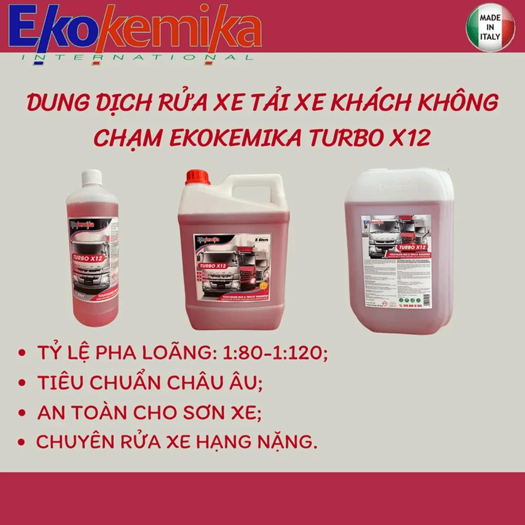 Dung Dịch Rửa Xe Không Chạm Ekokemika Turbo X12 Chuyên Cho Xe Tải, Xe Khách - 1l