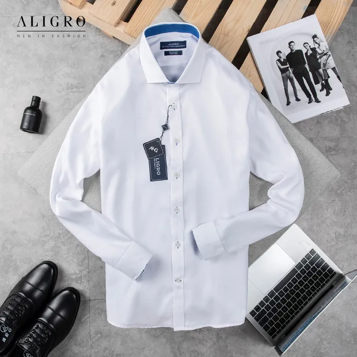 Áo Sơ Mi Dài Tay Trắng Phối Cổ-tay Algs194 - Aligro