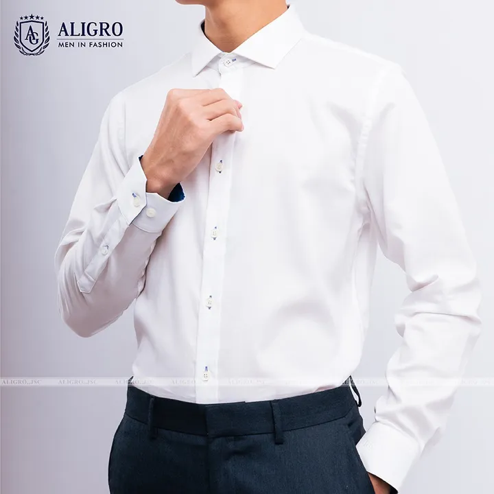 Áo Sơ Mi Dài Tay Trắng Phối Cổ-tay Algs191 - Aligro