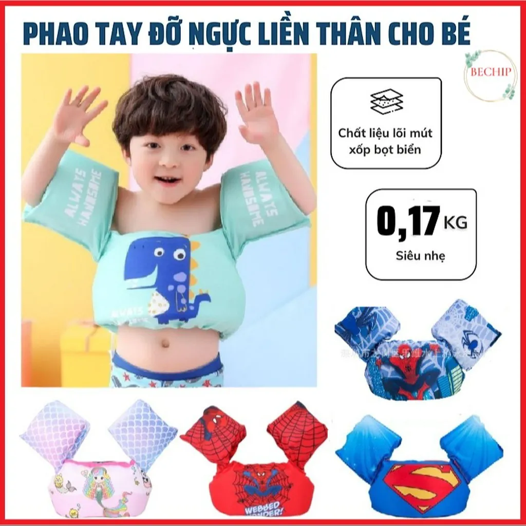 Phao Bơi, Áo Bơi, Áo Phao Tập Bơi Đỡ Ngực Kèm Phao Tay Dành Cho Bé Ctb230 - Bechip