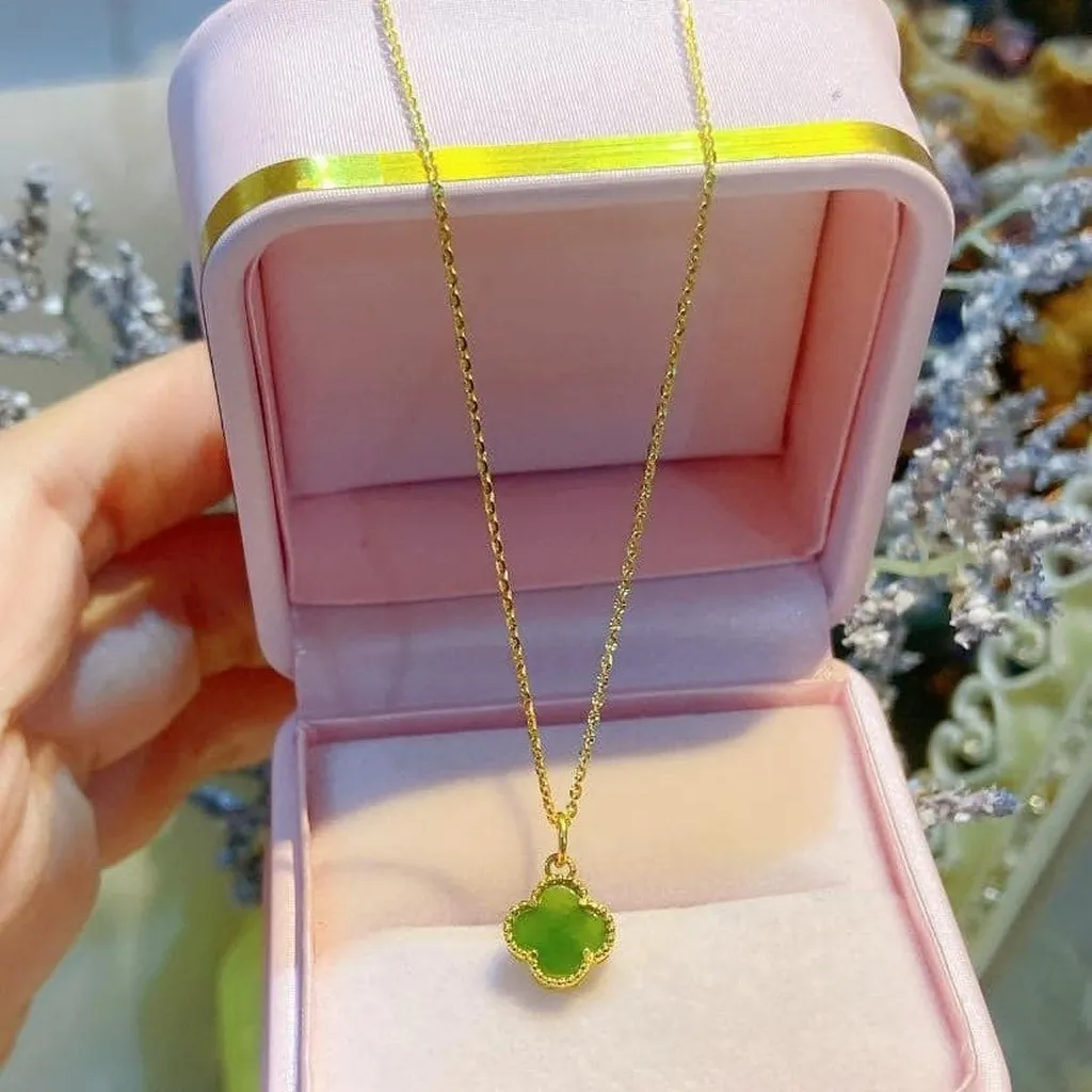 Dây Chuyền Cỏ Bốn Lá Ngọc Bích Vàng Tây 10 Kara Có Thẻ Hóa Đơn - Thắng Giang