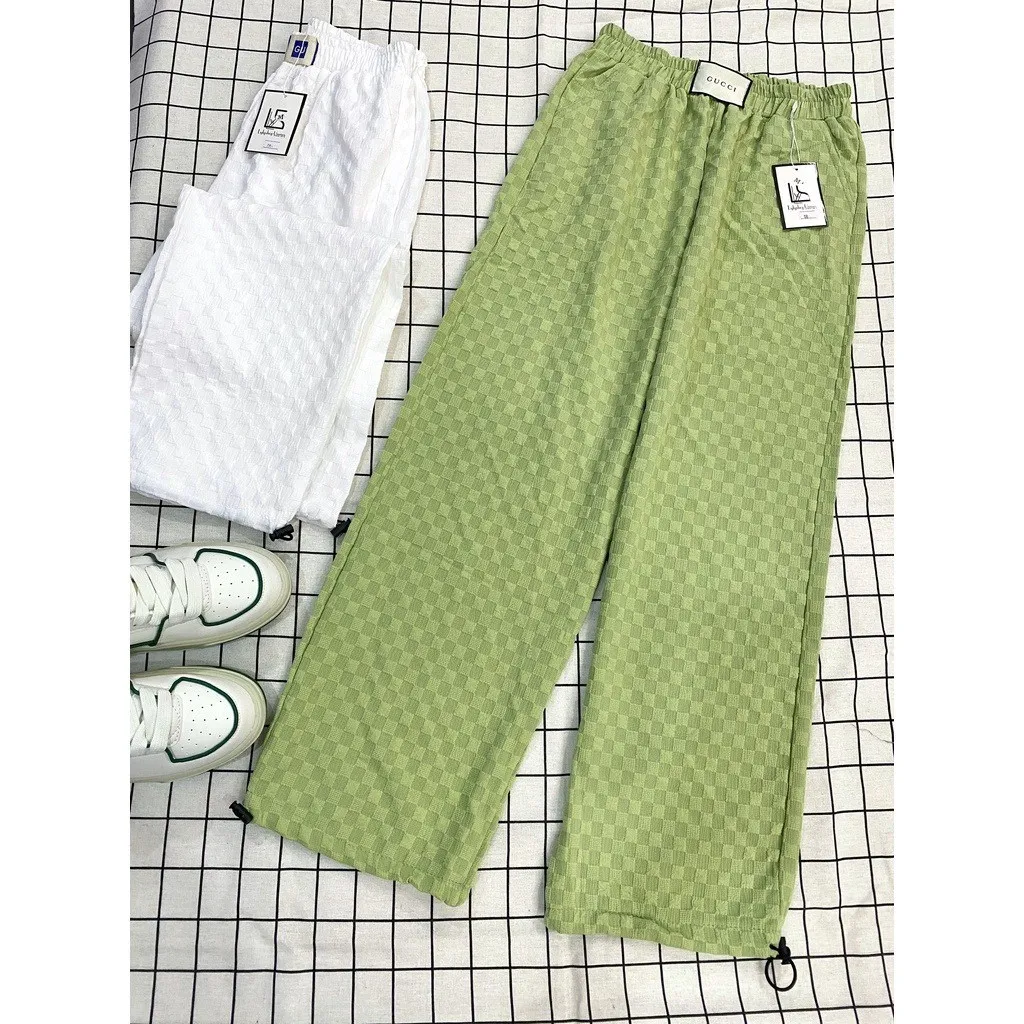Quần Ống Rộng Dập Họa Tiết Caro Chất Xốp, Siêu Hack Dáng Sldcq88 -diepchi Fashion