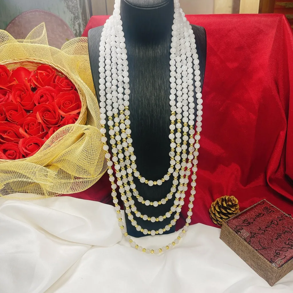 Alternative view of Chuỗi Vòng Cổ Năm Tầng Thạch Anh Trắng Thiên Nhiên Phối Bi Xi Vàng - Thắng Giang