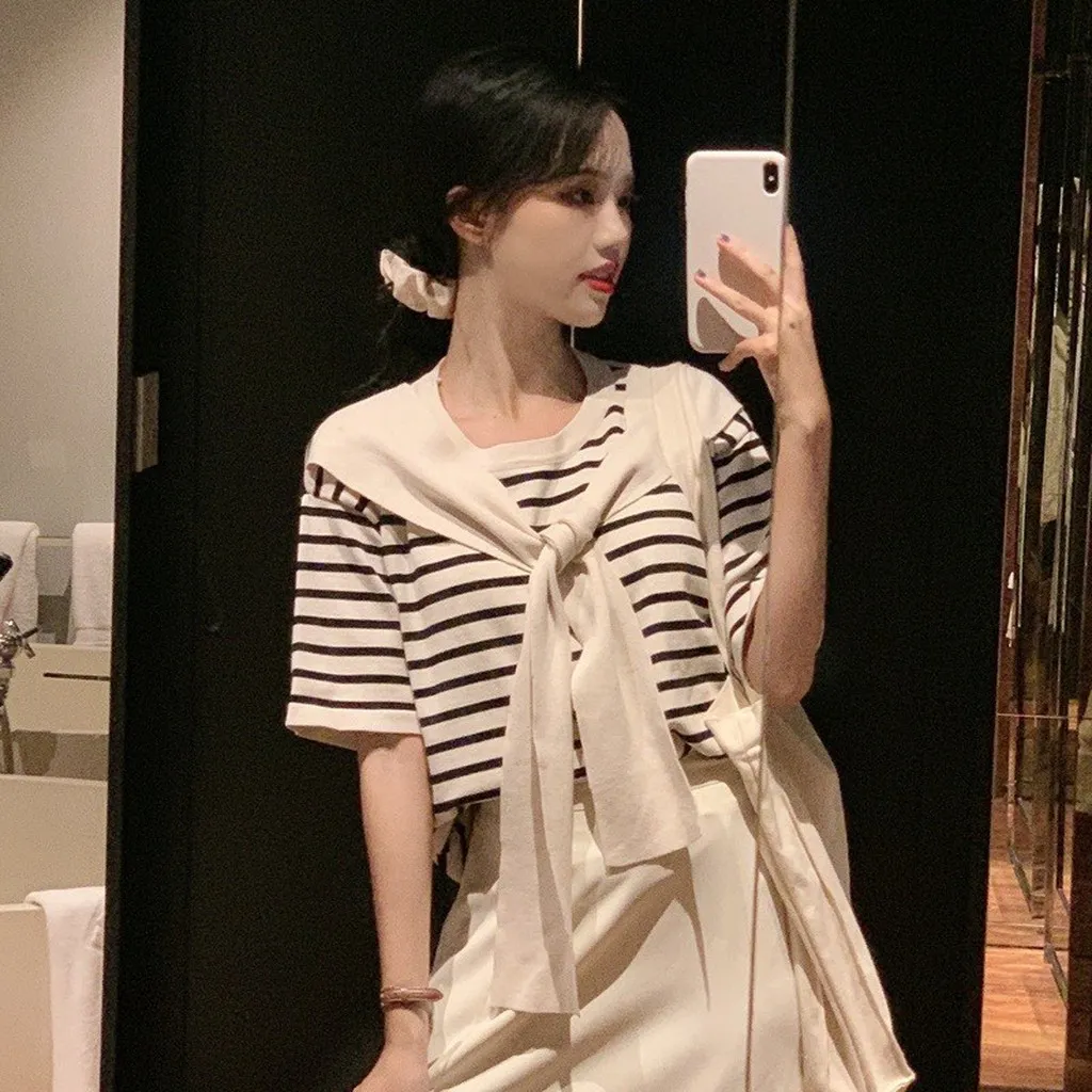 Alternative view of Áo Len Dệt Kim Kẻ Ngang Vạt Buộc Nơ Siêu Xinh Sldca146 - Diepchi Fashion