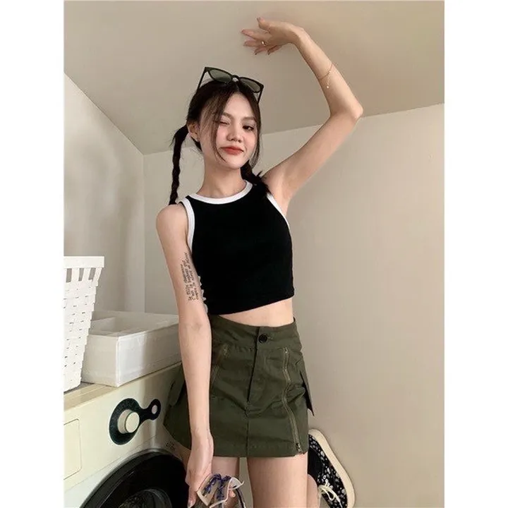 Alternative view of Áo Crotop Ba Lỗ Phối Viền Basic Trơn Nữ Thun Gân Kiểu Ôm Body Sa10 - Sam Store