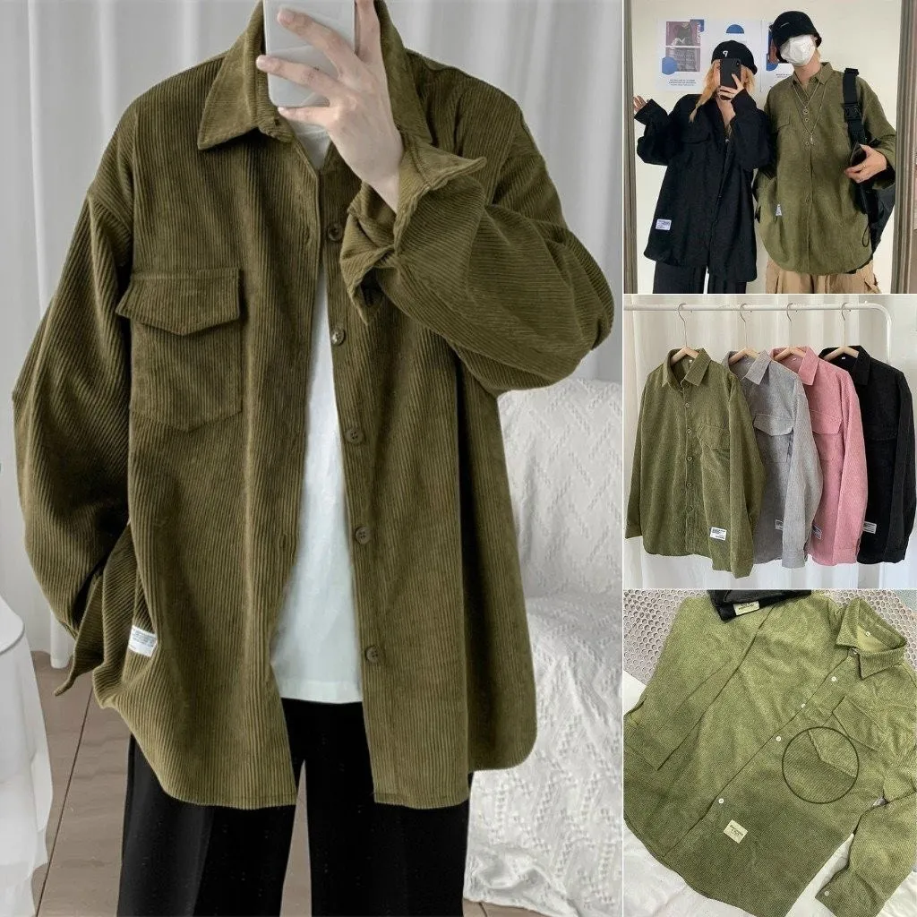 Alternative view of Áo Khoác Sơ Mi Nhung Tăm Gắn Logo Nam Nữ Kiểu Basic Dài Tay, Áo Oversize Sa12 - Sam Store