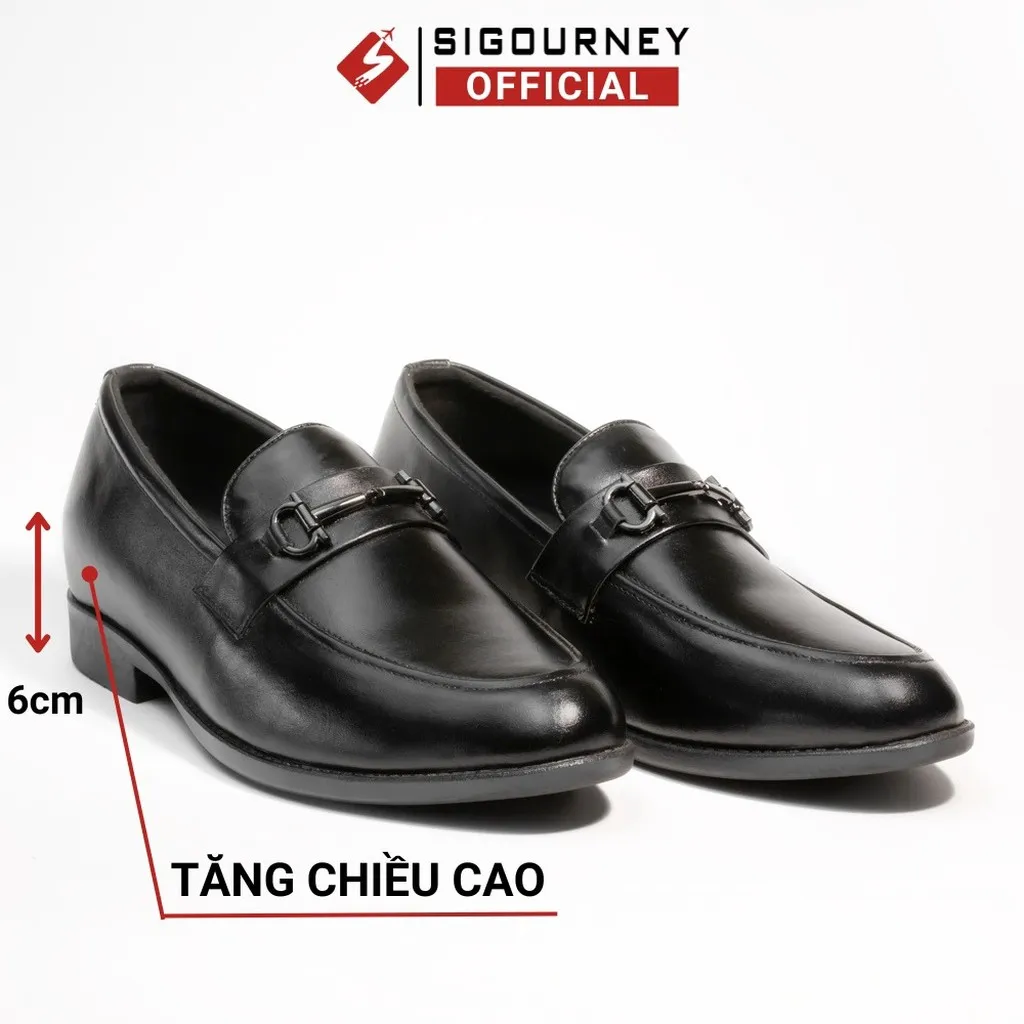 Giày Lười Nam Da Bò Tăng 6cm Chiều Cao Bí Mật Màu Đen Khóa Kim Loại Sig38 - Sigourney