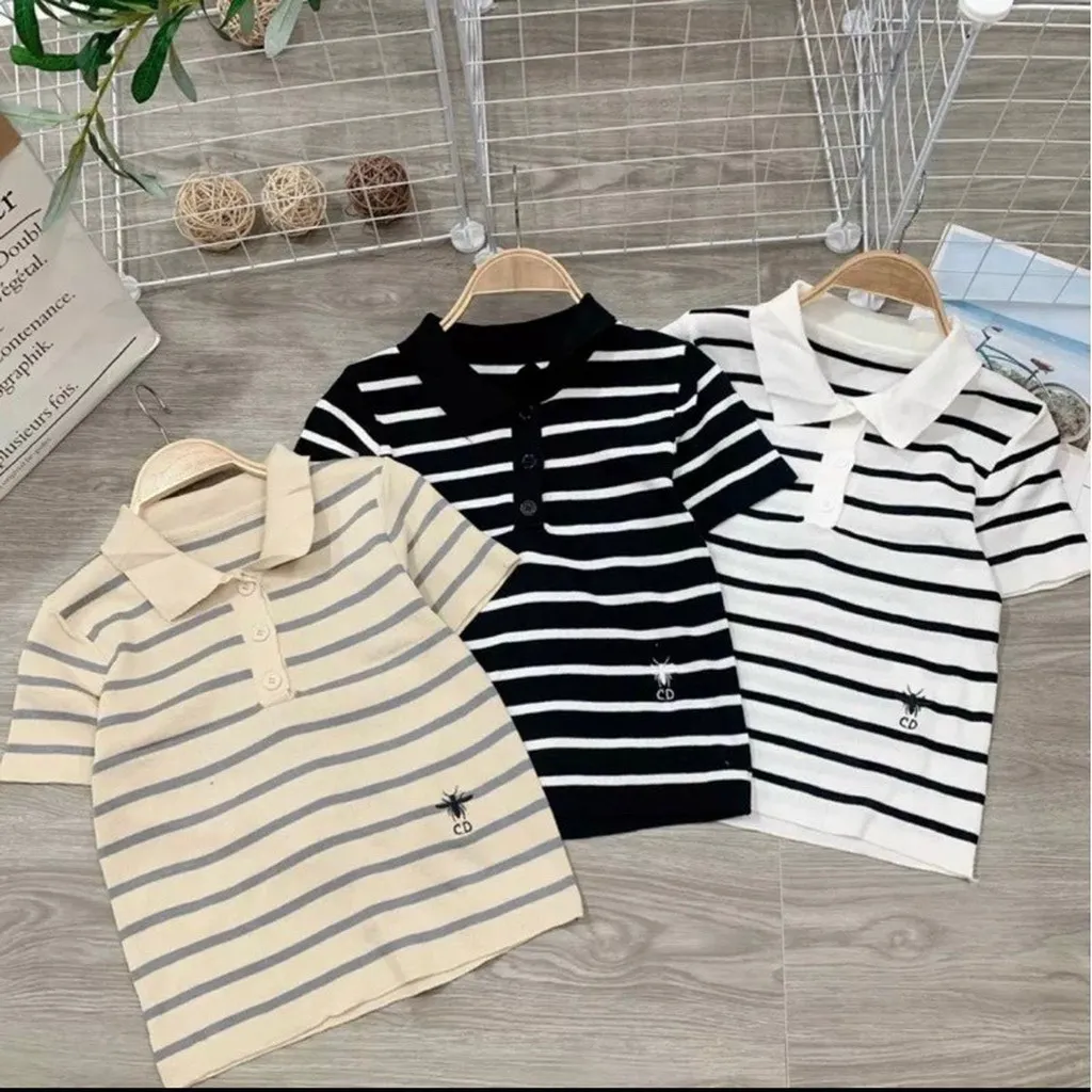 Áo Polo Len Thêu Ong Họa Tiết Kẻ Ngang Thời Trang Sldca137 - Diepchi Fashion