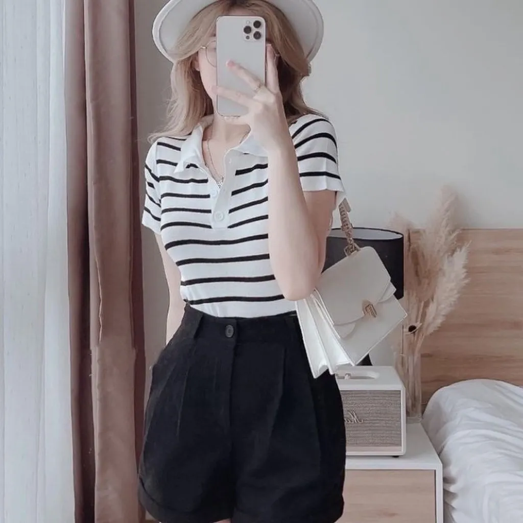 Alternative view of Áo Polo Len Thêu Ong Họa Tiết Kẻ Ngang Thời Trang Sldca137 - Diepchi Fashion