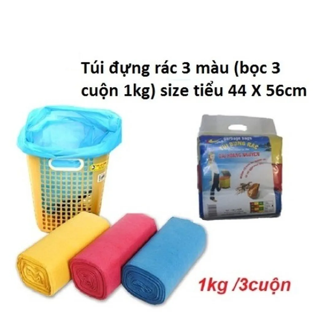 Túi Đựng Rác 3 Màu (bọc 3 Cuộn 1kg) Size Tiểu 44x56cm - Gdn