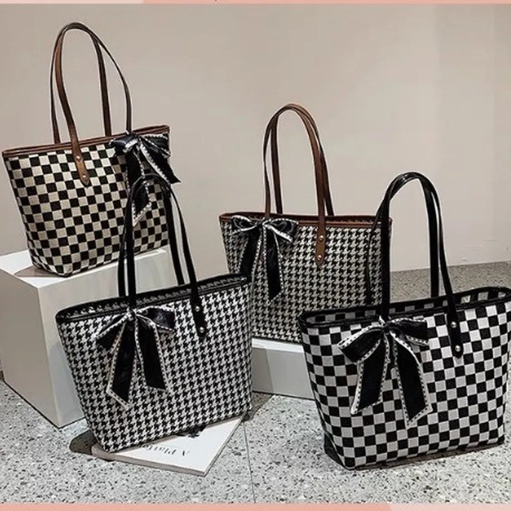 Túi Xách Tote Nữ Công Sở Họa Tiết Kẻ Đi Làm Phong Cách Alzzang Cỡ Lơn Kèm Nơ Xinh Đi Chơi 212 - Larita Fashion