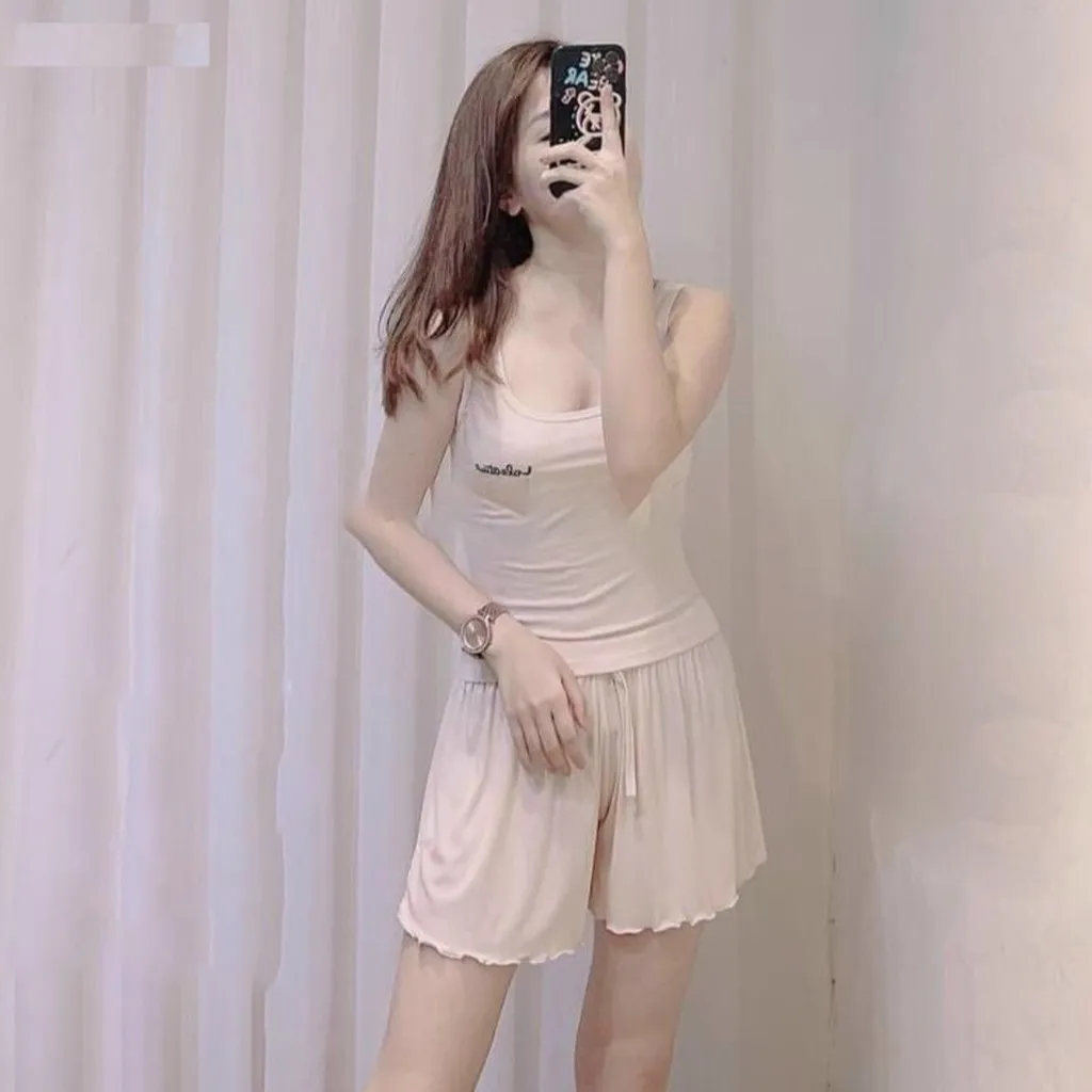 Alternative view of Bộ Mặc Nhà Sát Nách Thêu Chữ Chất Cotton Cực Mát Cho Mùa Hè Sldcb27 - Diepchi Fashion