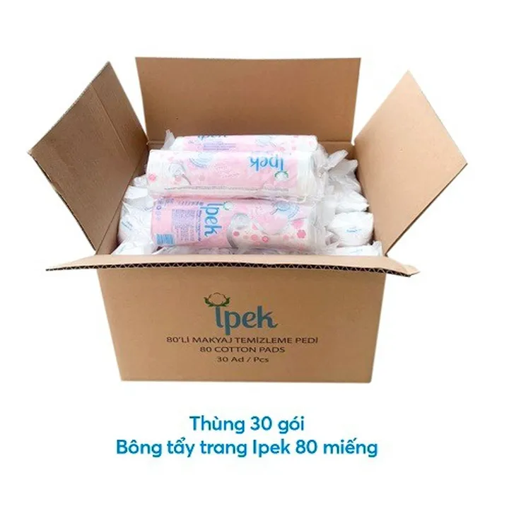 [ Tặng 1 Gói Bông Care4u 233 Miếng ] Thùng 30 Gói Bông Tẩy Trang Siêu Mềm Mịn 80 Miếng - Ipek