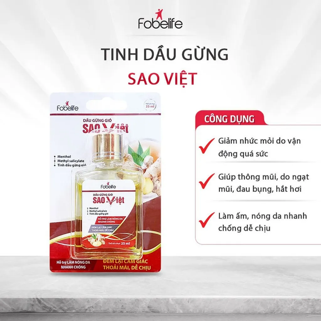 Dầu Gừng Sao Việt Giúp Giảm Đau Đầu, Nghẹt Sổ Mũi, Xoa Bóp Giảm Đau Vai Gáy - Fobelife
