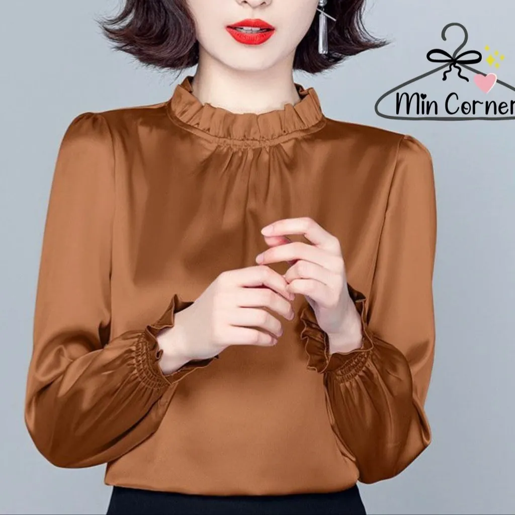 Áo Nữ Kiểu Cổ Nhún Tay Dài Bo Thun Ms68 - Min Corner