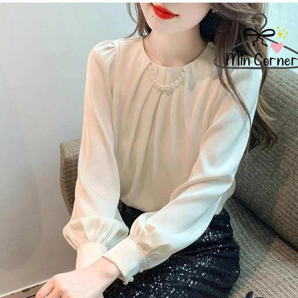 Áo Nữ Cổ Tròn Phối Chuỗi Ngọc Tay Dài Ms67 - Min Corner