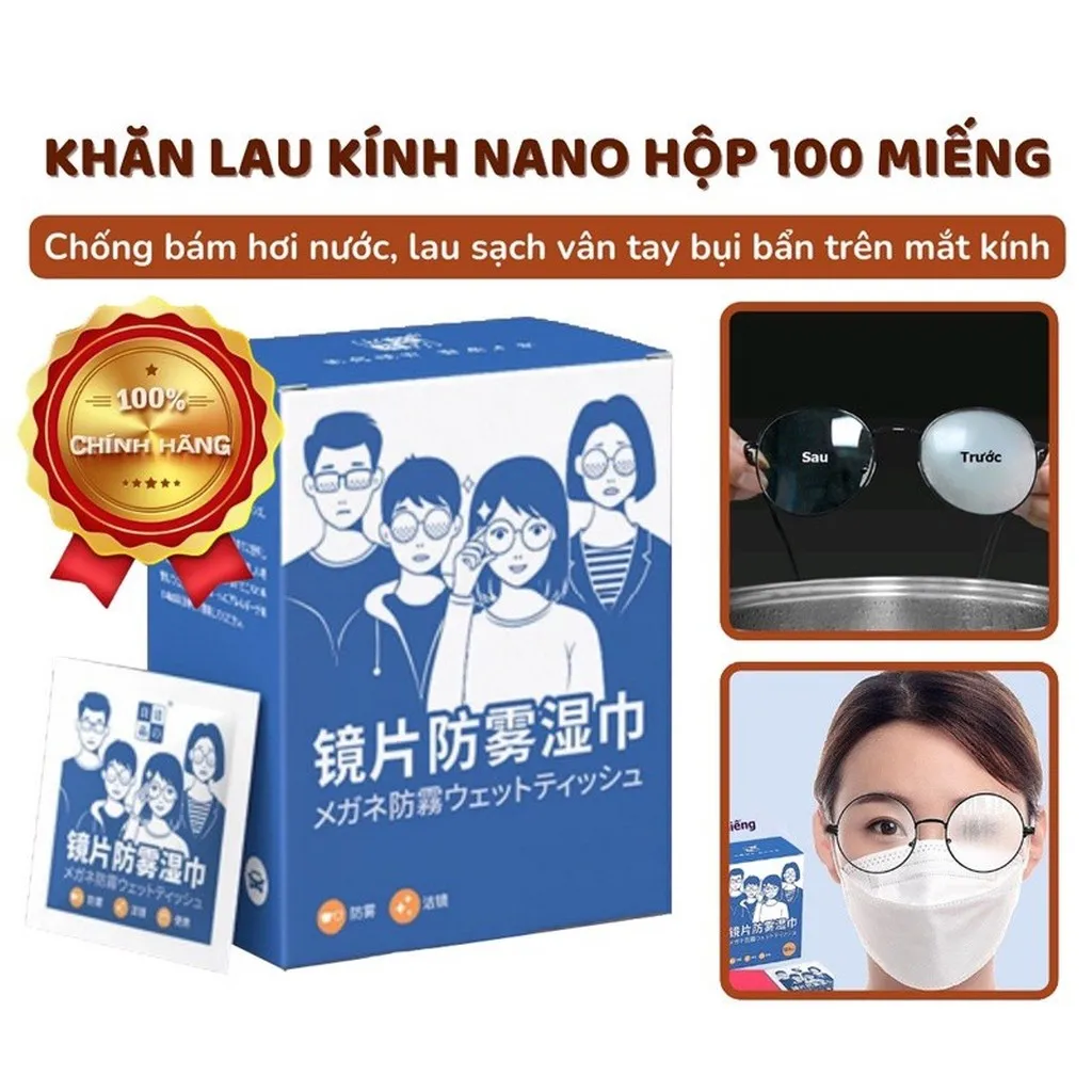 Hộp 100 Miếng Khăn Lau Kính Nano Chống Bám Nước - Gdn