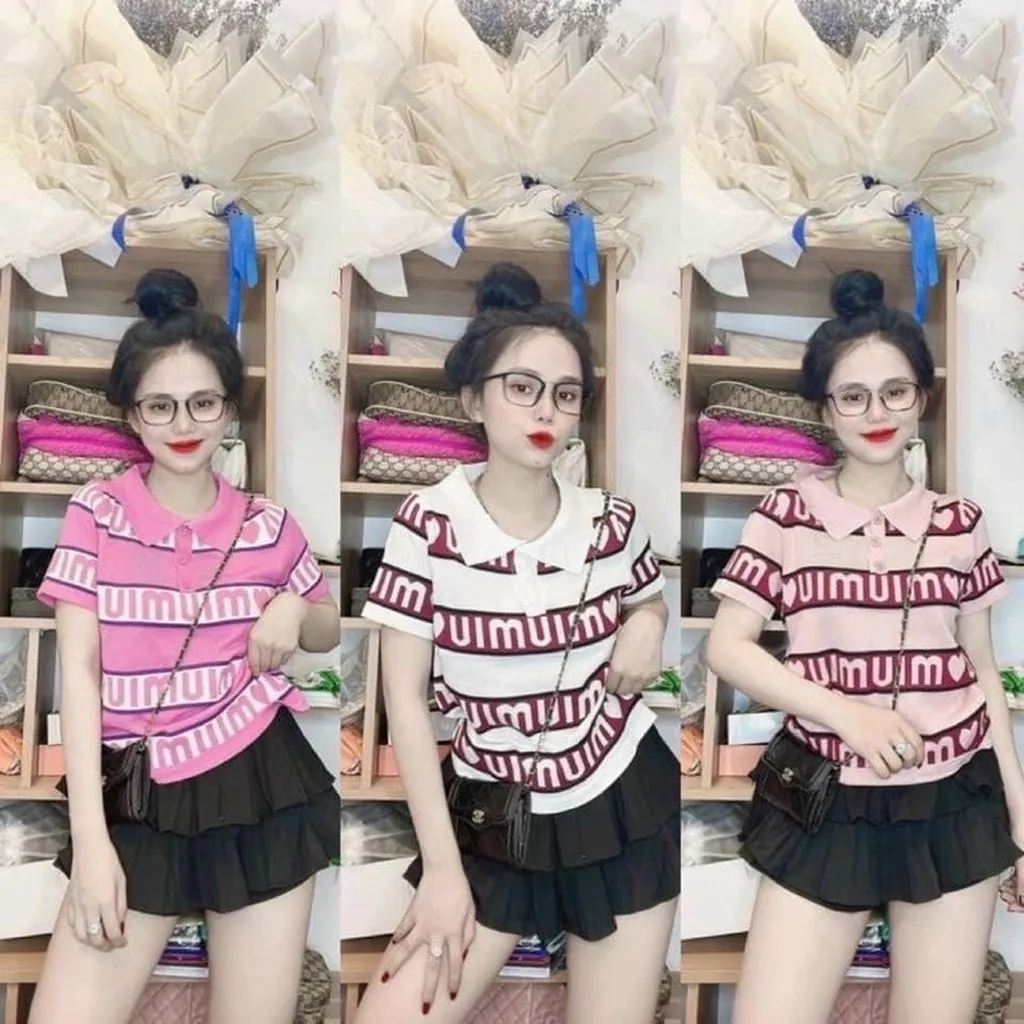 Áo Len Montoghi Cổ Bẻ Họa Tiết Kẻ Sọc Chữ Mm Siêu Xinh Sldca172 - Diepchi Fashion