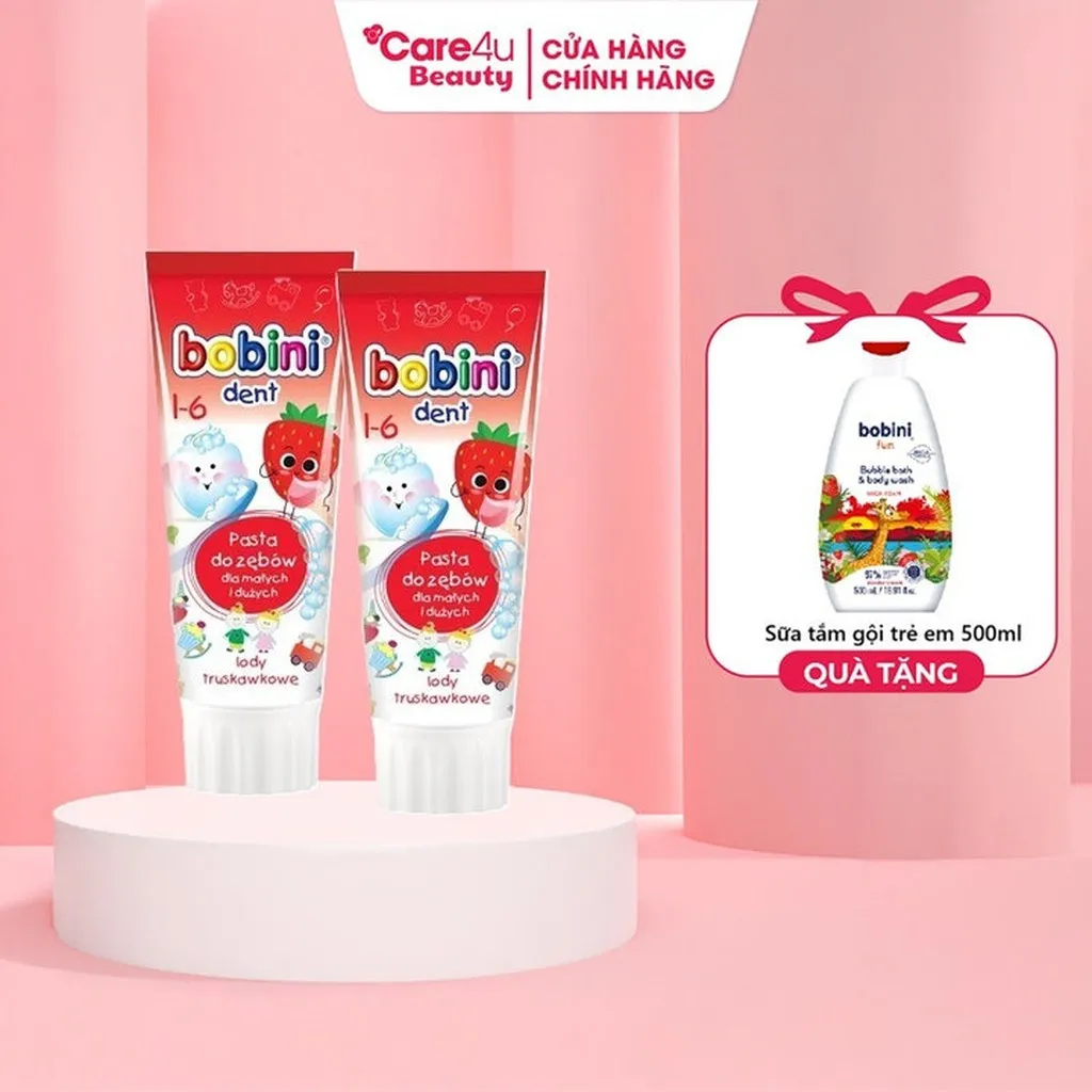 [ Mua 2 Tặng 1 Sữa Tắm ] Kem Đánh Răng Trẻ Em Hương Kem Dâu 1-6 Tuổi 75ml- Bobini