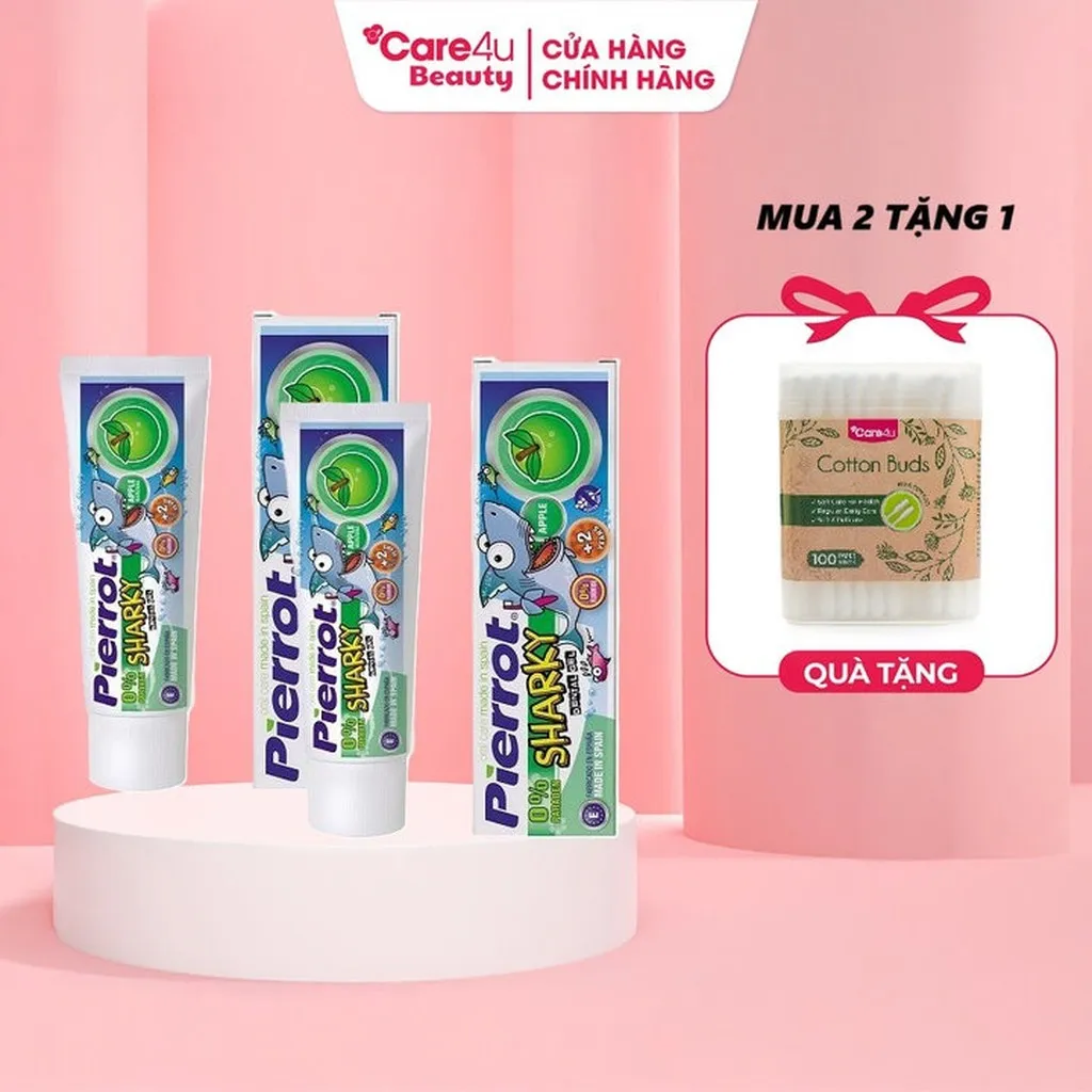 [ Mua 2 Tặng 1 Bông Tăm ] Gel Đánh Răng Trẻ Em Sharky Calci Hữu Cơ Hương Táo 75ml- Pierrot