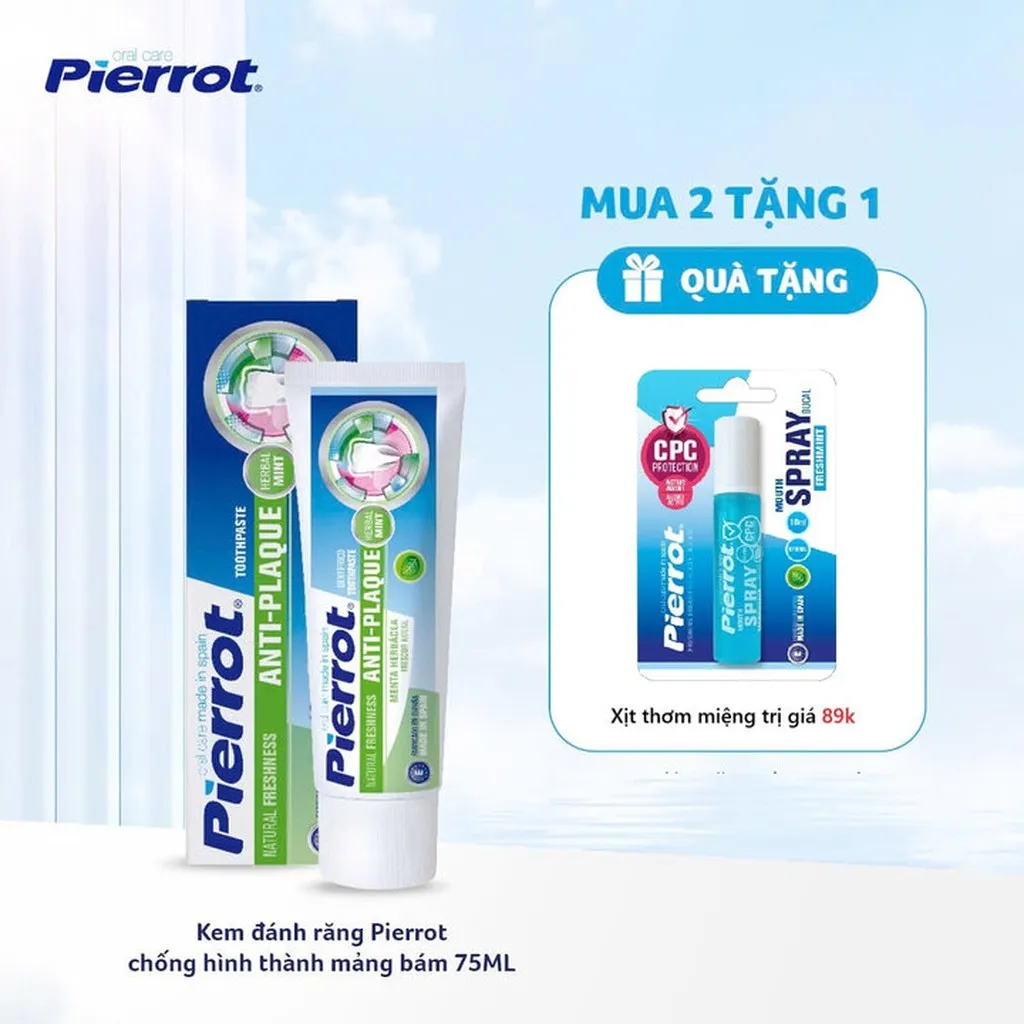 [ Mua 2 Tặng 1 Xịt Thơm Miệng ] Kem Đánh Răng Chống Hình Thành Mảng Bám 75ml-pierrot