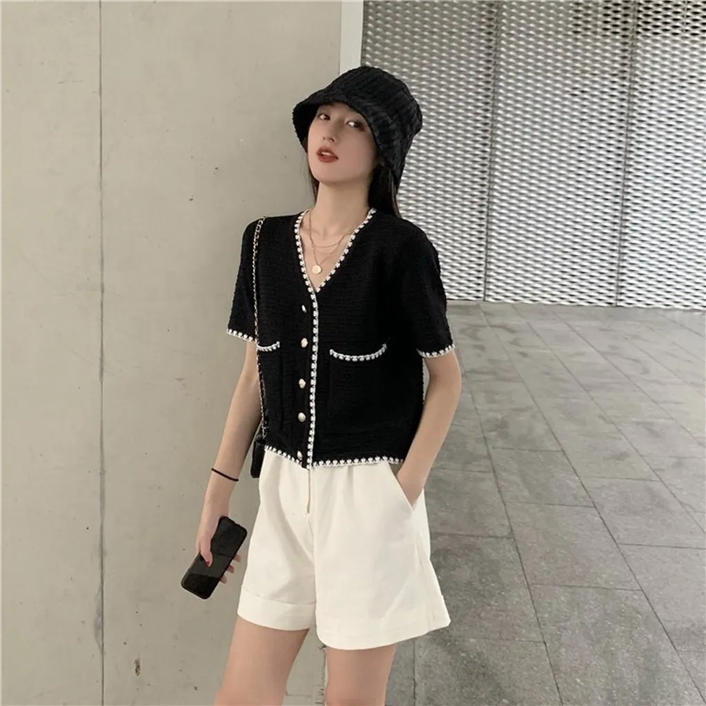 Alternative view of Áo Len Cộc Tay Khuy Giữa Cổ V Viền Áo Cực Xinh Slcxa178 - Chipxinhxk