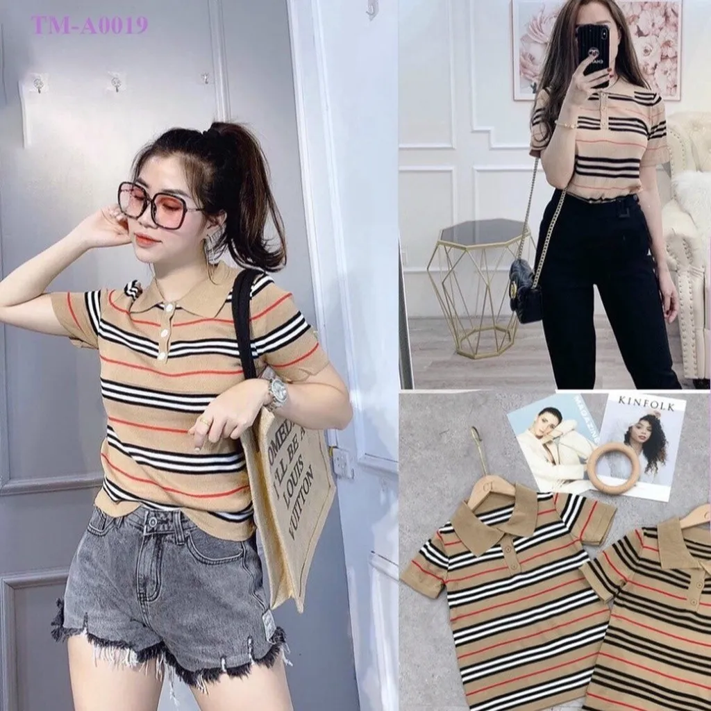 Alternative view of Áo Len Ngắn Tay Cổ Bẻ Kẻ Bbr Hot Trend Slcxa175 - Chipxinhxk