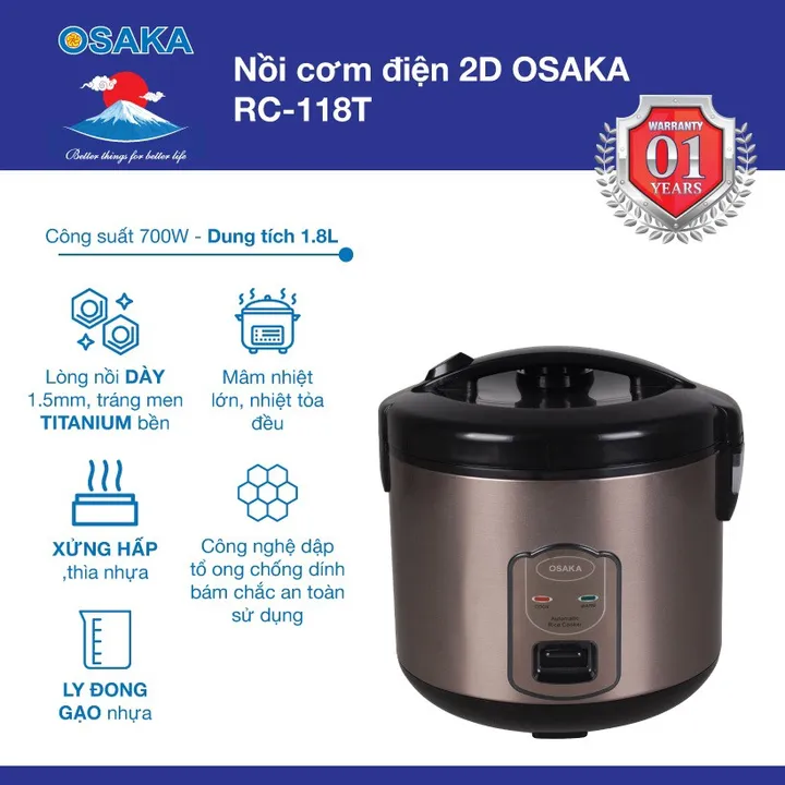 Nồi Cơm Điện Rc118t New 1.8 Lít - Osaka