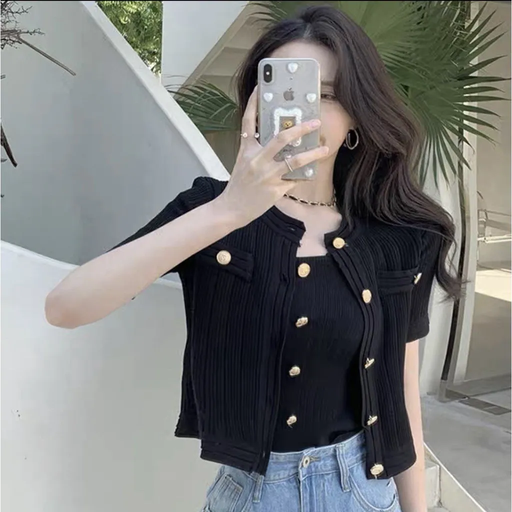 Áo Len Cộc Tay Cổ Tròn 5 Khuy Giữa Nhiều Màu Slcxa180 - Chipxinhxk