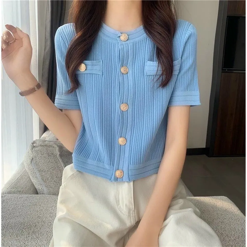 Alternative view of Áo Len Cộc Tay Cổ Tròn 5 Khuy Giữa Nhiều Màu Slcxa180 - Chipxinhxk